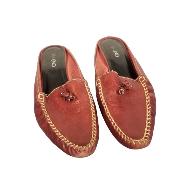 Red leather pointed mocassin heels Via Uno size 8 - Picture 6 of 14